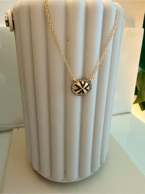 Freida Rothman Sterling Silver Gold Plated Black Pavé Circular Pendant Necklace
